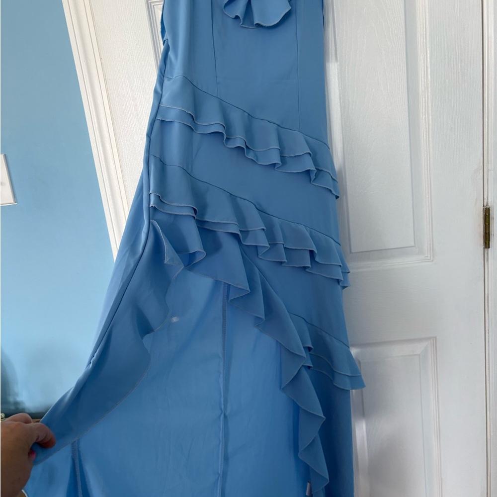 Elegant Light Blue Ruffle Maxi Dress